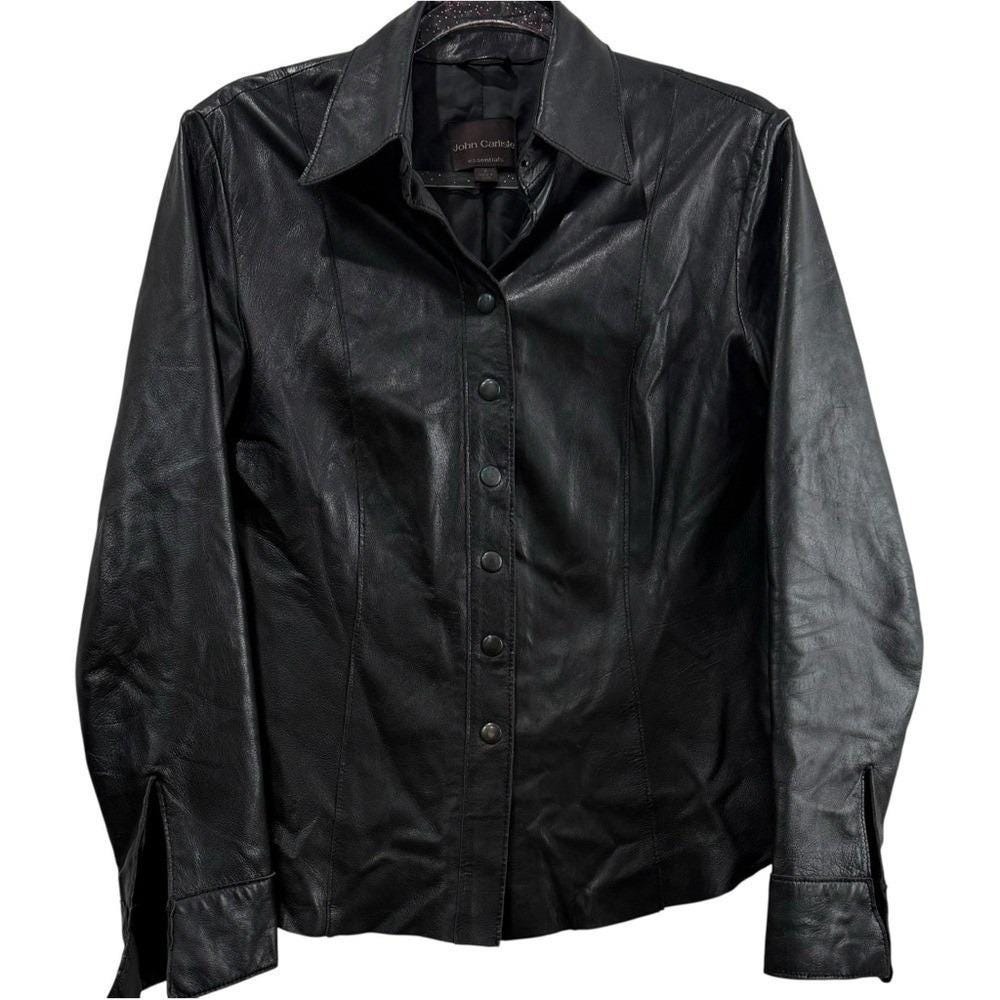 John Carlisle Essentials Vintage Black Lambskin‎ Leather Lined Shirt Jacket MED